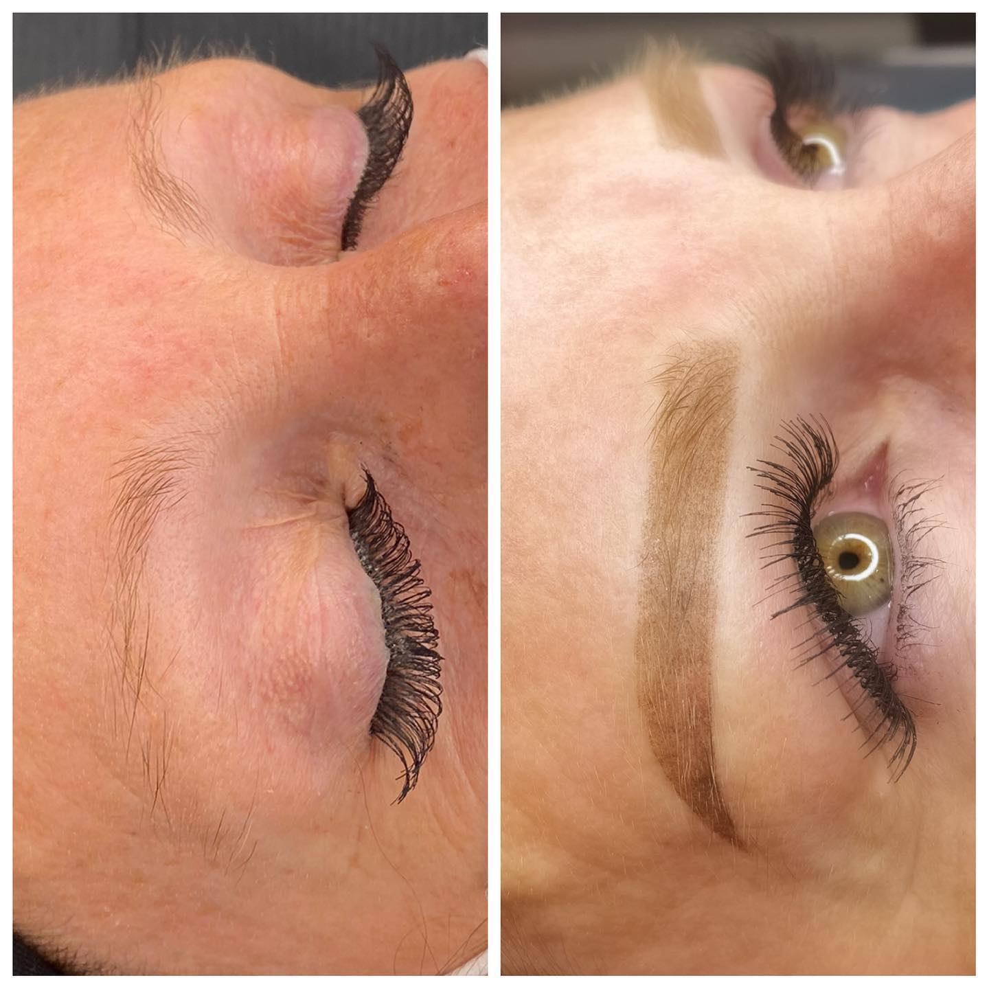 Side-by-side brow comparison showing added color and definition