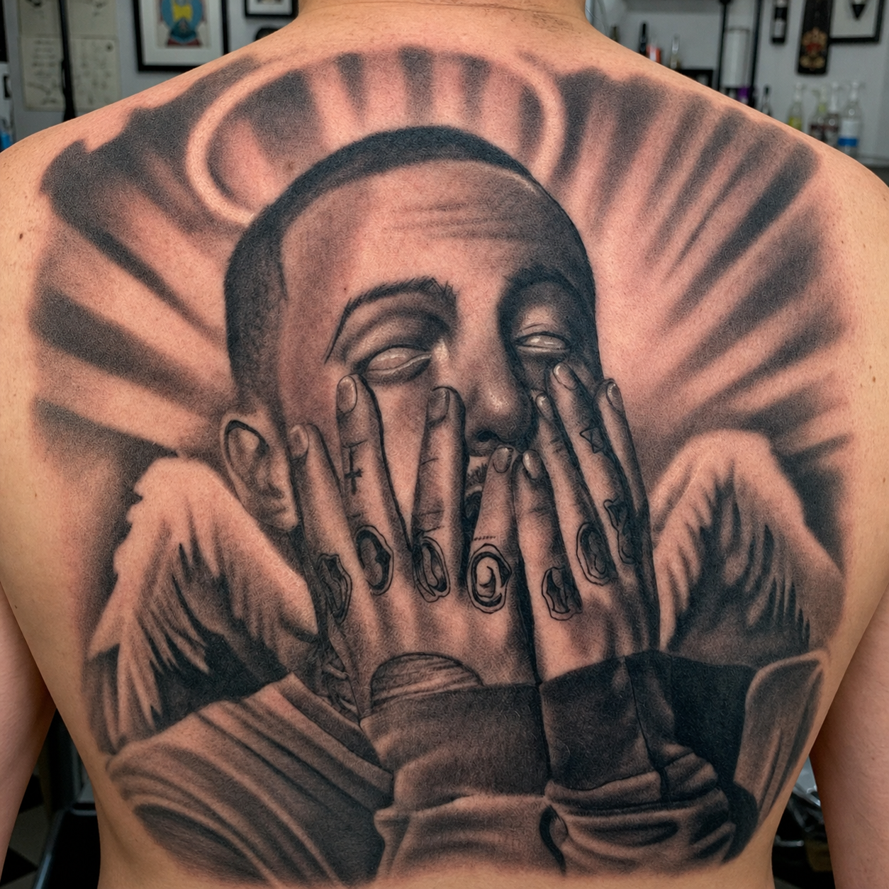 Mac Miller back tattoo at South Town Tattoo Collective